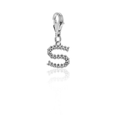 Charm brillante con la letra S en plata de ley