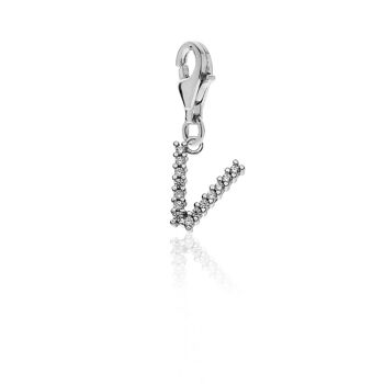 Charm lettre V étincelante en argent sterling 1