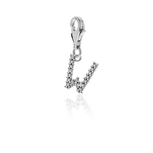 Sparkling Letter W Charm in Sterling Silver 