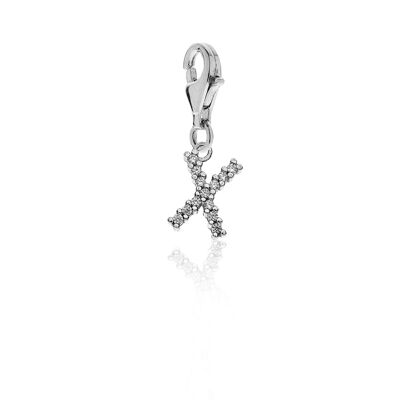 Charm brillante con la letra X en plata de ley