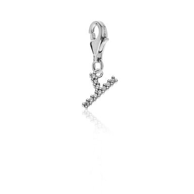 Sparkling Letter Y Charm in Sterling Silver