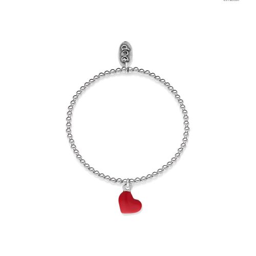 Elastic Boule Bracelet with Heart Charm in Sterling Silver and Enamel