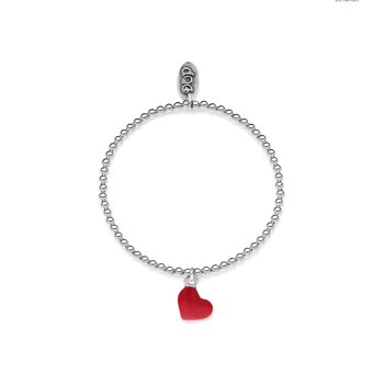 Bracelet Boule Élastique avec Breloque Coeur en Argent Massif et Émail 1