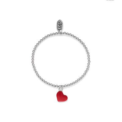 Bracelet Boule Élastique avec Breloque Coeur en Argent Massif et Émail