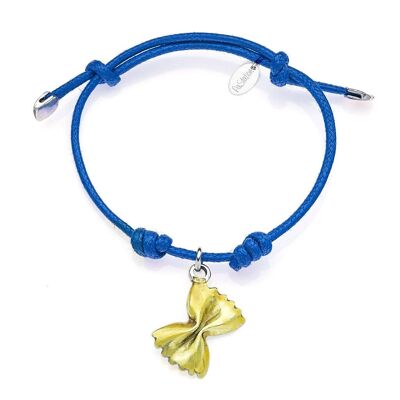 DOPStation Bracelet in Waxed Cotton with Pasta Butterfly Charm in 925 Silver and Enamel