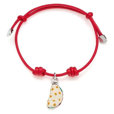 Cotton Cord Bracelet with Piadina Romagnola Charm in Sterling Silver and Enamel