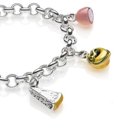 Rolo Premium Bracelet with Emilia Romagna Charms in Sterling Silver and Enamel