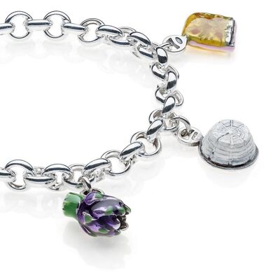 Rolo Premium Bracelet with Lazio Charms in Sterling Silver and Enamel