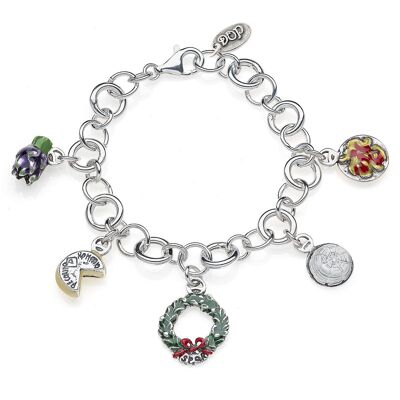 Pulsera de Lujo Rolo con Charms Lazio en Plata de Ley y Esmalte