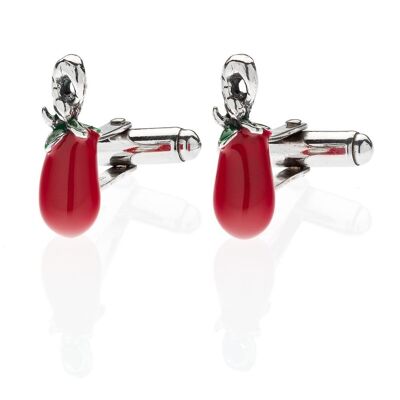 San Marzano Tomato Cufflinks in Sterling Silver and Enamel