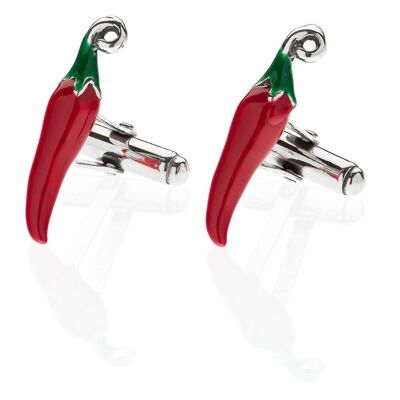 Chili Pepper Cufflinks in Sterling Silver and Enamel