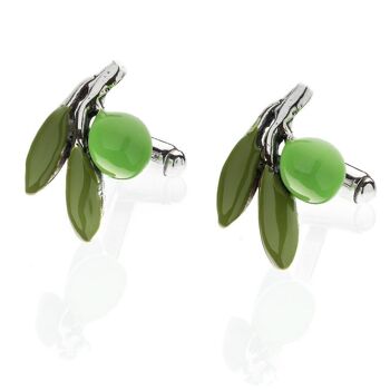 Boutons de manchette olive en argent sterling et émail 1