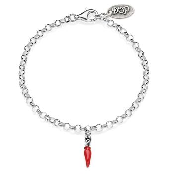 Mini bracelet Rolo avec breloque mini piment en argent sterling et émail rouge 1