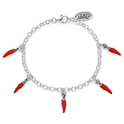 Rolo Mini-Armband mit 5 Mini-Chili-Pfeffer-Anhängern aus Sterlingsilber und roter Emaille