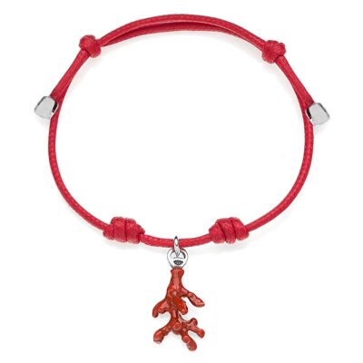 Bracelet cordon de coton avec breloque corail en argent sterling et émail