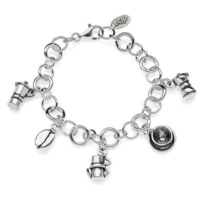 Bracelet de luxe Rolo avec breloques Moka en argent sterling