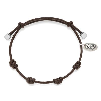 Cotton Cord Bracelet in Mocha Waxed Cotton and Sterling Silver