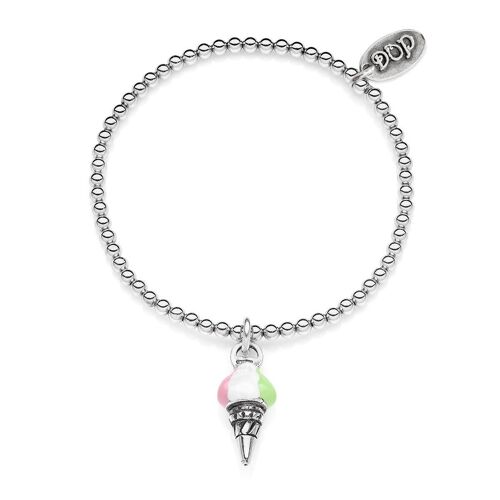 Elastic Boule Bracelet with Ice Cream Cone Charm in Sterling Silver and Enamel