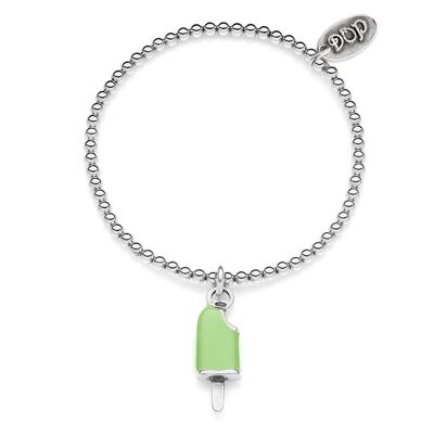 Elastic Boule Bracelet with Mint Popsicle Charm in Sterling Silver and Enamel