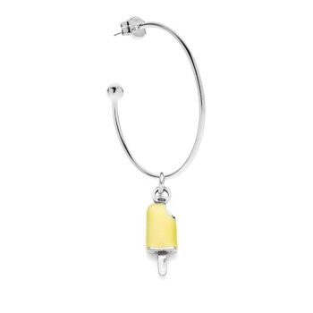 Grande boucle d'oreille simple créole avec breloque glace au citron en argent sterling et émail 1