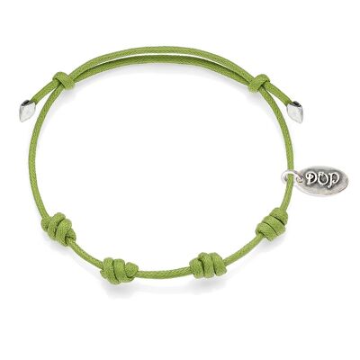 Bracelet cordon de coton en coton ciré vert pomme et argent sterling