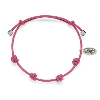 Bracelet cordon de coton en coton ciré rose et argent sterling 1