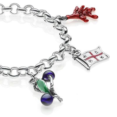 Rolo Premium Bracelet with Sardinia Charms in Sterling Silver and Enamel