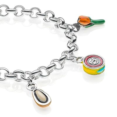 Pulsera Rolo Premium con Charms de Liguria en Plata de Ley y Esmalte