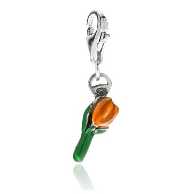 Tulip Charm in Sterling Silver and Orange Enamel