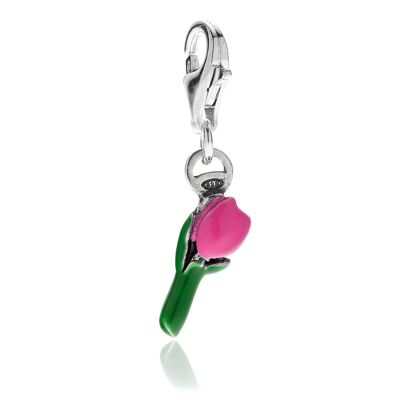 Charm tulipe en argent sterling et émail rose