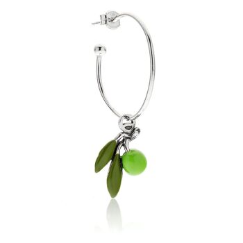 Grande boucle d'oreille simple créole avec breloque olive en argent sterling et émail 1