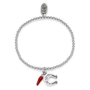 Bracelet Boule Élastique avec Mini Porte-Bonheurs Fer à Cheval et Piment en Argent Massif et Émail 1