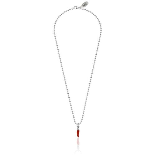 Necklace Boule 45 cm with Mini Chili Pepper Lucky Charm in Sterling Silver and Red Enamel