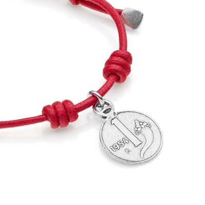 Armband aus Baumwollkordel mit 1-Lira-Füllhorn-Münzanhänger aus Sterlingsilber