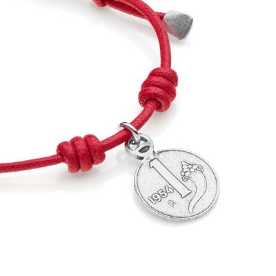 Bracelet en cordon de coton avec breloque pièce de monnaie corne d'abondance de 1 lire en argent sterling