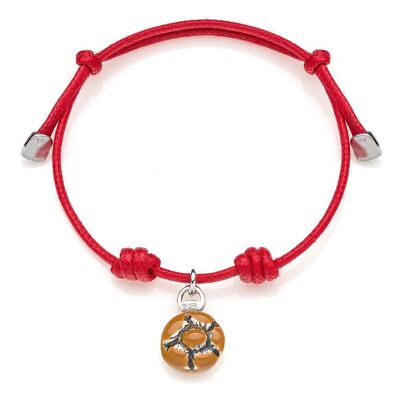 Cotton Cord Bracelet with Michetta Charm in Sterling Silver and Enamel