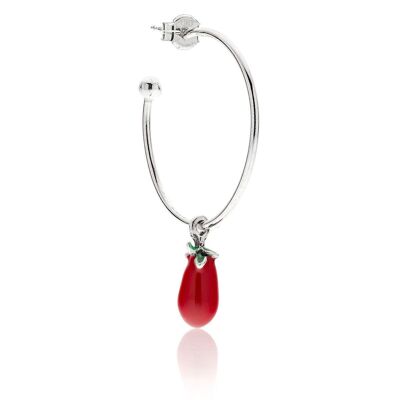 Grande boucle d'oreille simple créole avec breloque tomate San Marzano en argent sterling et émail