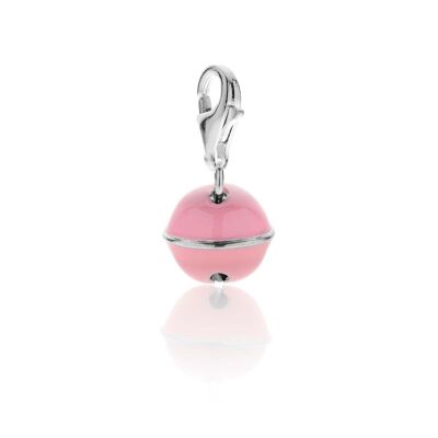 Bell Charm in Sterling Silver and Pink Enamel