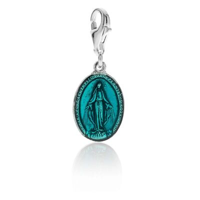 Charm Virgen Milagrosa en Plata de Ley y Esmalte Turquesa