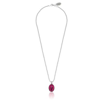 Collier Boule 45 cm avec breloque Madone Miraculeuse en Argent Massif et Émail Rose