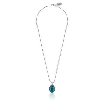 Collier Boule 45 cm avec breloque Madone Miraculeuse en Argent Massif et Émail Turquoise