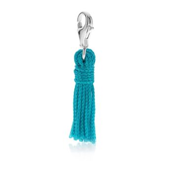 Charm pompon en coton turquoise et argent sterling 1