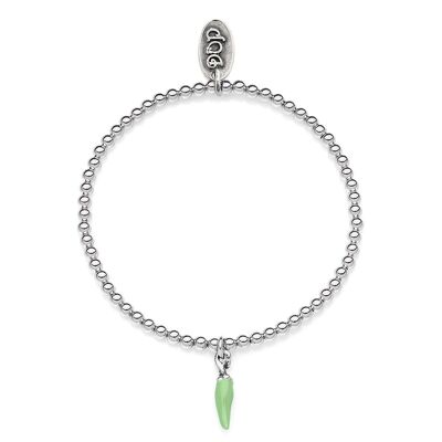 Pulsera Boule Elástica con Mini Amuleto de la Suerte de Ají en Plata de Ley y Esmalte Verde
