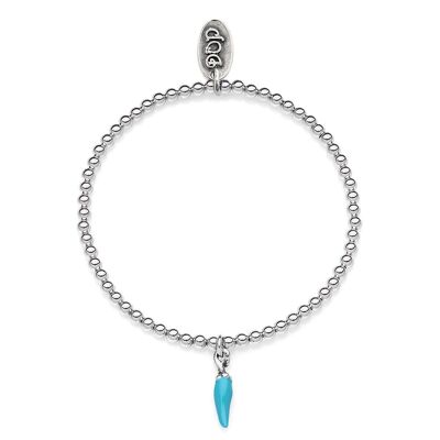 Bracelet Boule Élastique avec Porte-Bonheur Mini Piment en Argent Massif et Émail Turquoise