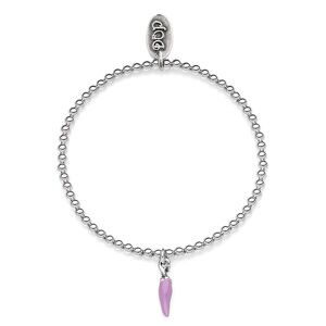 Bracelet Boule Élastique avec Porte-Bonheur Mini Piment en Argent Massif et Émail Lilas