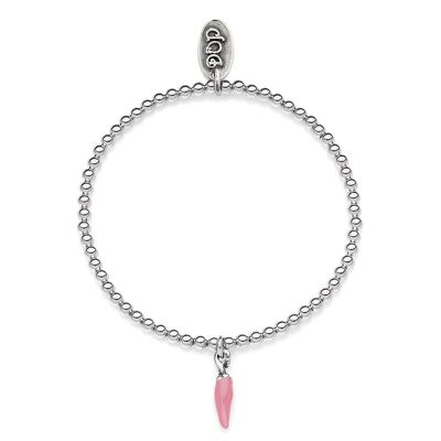Bracelet Boule Élastique avec Porte-Bonheur Mini Piment en Argent Massif et Émail Rose
