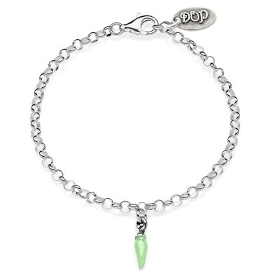 Mini bracelet Rolo avec porte-bonheur mini piment en argent sterling et émail vert
