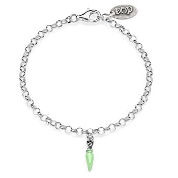 Mini bracelet Rolo avec porte-bonheur mini piment en argent sterling et émail vert 1