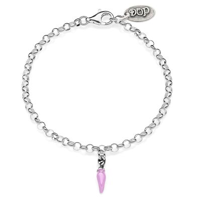 Mini bracelet Rolo avec porte-bonheur mini piment en argent sterling et émail lilas