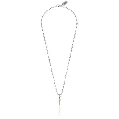 Collier Boule 45 cm avec breloque Mini Piment en Argent Massif et Email Vert